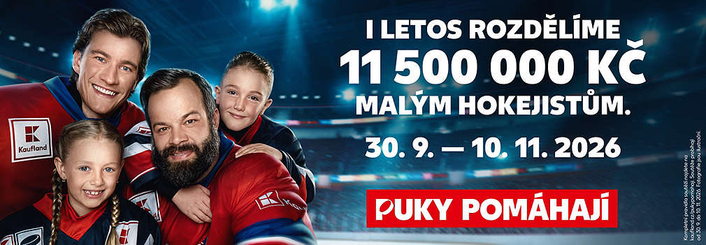 Puky pomáhají 2026. Kaufland letos rozdělí 11,5 milionu korun malým hokejistům.